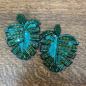 green palm earrings beaded